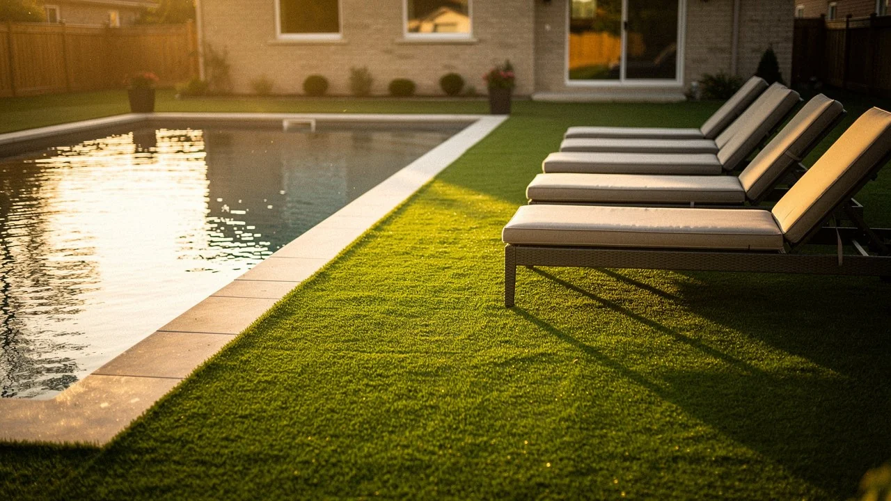 Pool surround turf installation in Windsor Ontario by Windsor Turf Pros